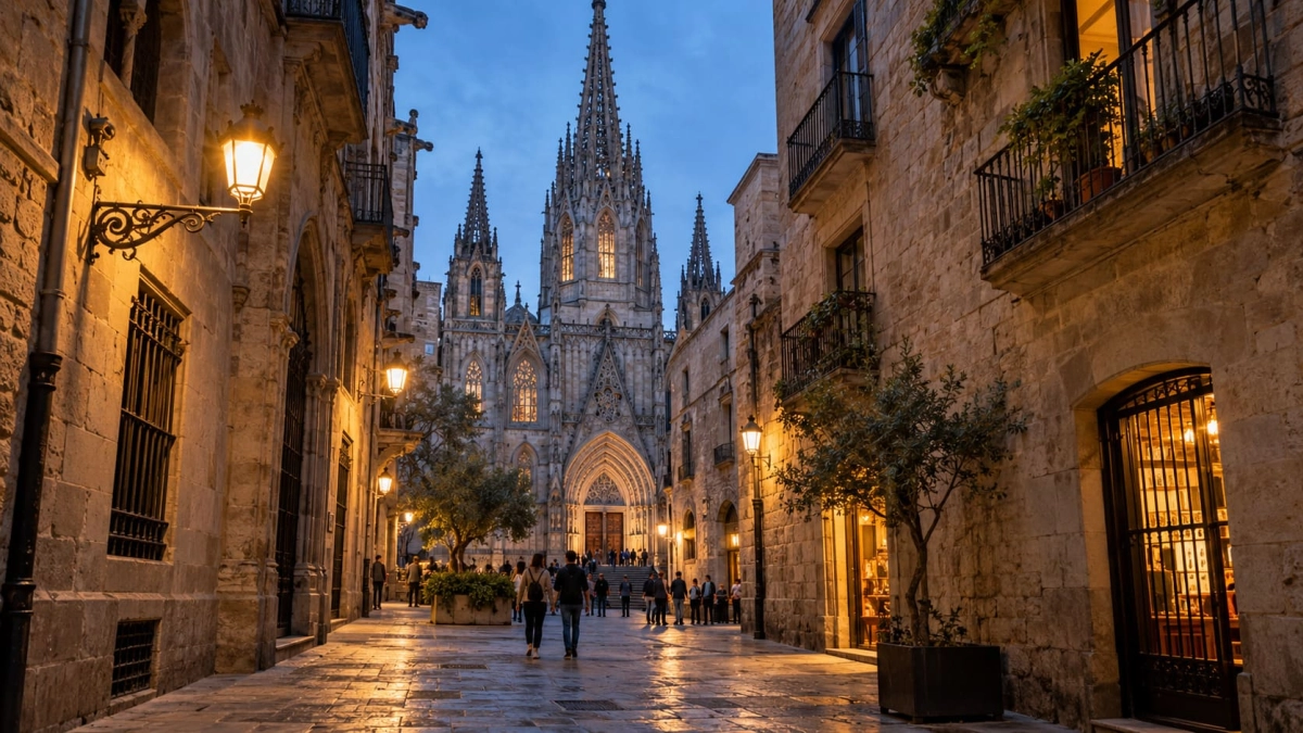 Straduta gotica spre Catedrala Barcelonei, Vacanta in Barcelona